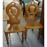 Pair of Victorian oak hall chairs. (2) (B.P. 21% + VAT)