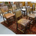 Set of eight Cromwellian style leather chairs with brass studwork. (6+2) (8) (B.P. 21% + VAT)