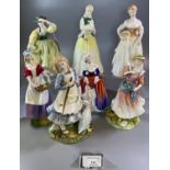 Seven Royal Doulton bone china figurines to include: 'Dawn', 'Country Love', 'The Goose Girl', 'Maid