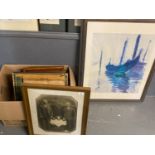 Box of assorted furnishing pictures, prints, vintage portrait photograph etc. (B.P. 21% + VAT)