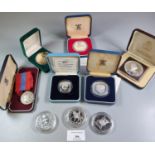 Bag of silver and other coins to include: 50th Anniversary of the United Nations silver proof £2