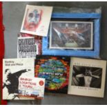 Box of Art books and associated items to include: 'Banksy Locations and Tours' book, signed Bob