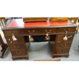 Reproduction mahogany leather top kneehole desk. (B.P. 21% + VAT)