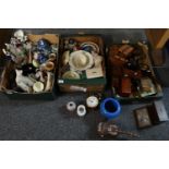 Three boxes of assorted items to include: various wooden boxes; jewellery boxes, cigarette boxes,