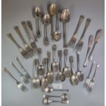 Bag of assorted silver flatware: spoons, forks etc. various hallmarks. 29 troy oz approx. (B.P.