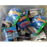 Plastic box of assorted diecast model vehicles in original packaging, to include: Hot Wheels,