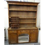 19th century Welsh pale oak rack back dog kennel dresser. (B.P. 21% + VAT) Dimensions: