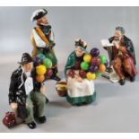 Four Royal Doulton bone china figurines to include: 'The Professor', 'The Balloon Man', 'The Old