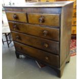 19th century oak straight front chest of two short and three long drawers on bracket feet.