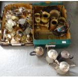 Two boxes of metalware to include: various silver plate; goblets, coffee pots, teapot, vase, milk