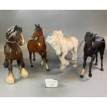 Collection of three Beswick horses; two Shire horses etc, together with a Royal Doulton black
