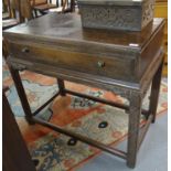 Early 20th century oak single drawer on carved cutlery drawer with chamfered supports. (B.P. 21% +