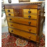 Victorian oak scotch chest of drawers, the moulded and dental cornice above an arrangement of four