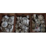 Three boxes of china to include: Royal Vitreous tea and dinnerware; plates, bowls, sauce boats,