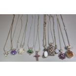 Bag of silver and other jewellery: necklaces with hardstone pendants, anemone pendant etc. (B.P. 21%