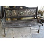 Modern cast metal and teak slatted garden bench. (B.P. 21% + VAT)