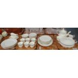 Four trays of Royal Albert English bone china 'Val D'or' design dinner and teaware to include: