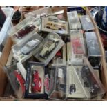 Box of assorted diecast model vehicles, some in perspex presentation cases by Solido, to include: