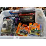 Plastic box of assorted diecast model vehicles, to include: Matchbox, Hot Wheels, Corgi Drivetimes