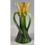 Ewenny pottery style waisted green and yellow daffodil vase, unmarked. 22cm high approx. (B.P. 21% +