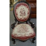 Victorian stained and ornately carved upholstered serpentine design bedroom/nursing chair. (B.P. 21%