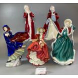 Five Royal Doulton bone china figurines to include: 'Christmas Day 2001', 'Top O'the Hill', '