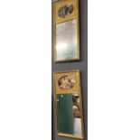 Pair of gilt framed mirrors with classical printed panels together with another similar smaller. (3)