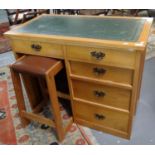 20th century pale oak single pedestal leather top writing desk with associate stool. (B.P. 21% +
