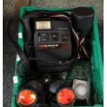 Box of cameras and similar items to include: Kodak camera bag containing a Kodak EK160-EF instant