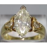 18ct gold diamond navette cut ring. Size N1/2. 6.9g approx.(B.P. 21% + VAT)