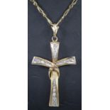 14ct gold chain with 14ct gold white stone cross pendant. Chain 66cm long approx. total weight 15.5g