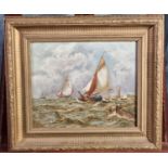 British School (initials M A W) (late 19th century), 'Dutch boats sailing up the river Scheldt',