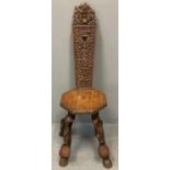 Unusual early 20th century carved spinning chair, probably of Indian or Thai origin, the back