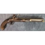 18th century flintlock muzzle loading duelling pistol marked 'Twigg & Bass, London', having 28cm