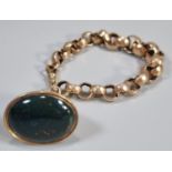 Victorian 9ct gold curb link bracelet with large oval bloodstone fob. Total weight 27.5g approx. (