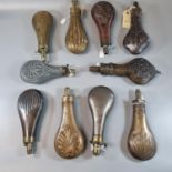Interesting collection of 18th/19th century copper, brass and other metal shot and powder flasks