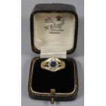 18ct gold bark finish diamond and sapphire ring. Size K1/2. 4.6g approx. (B.P. 21% + VAT)