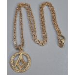 9ct gold necklace with 9ct gold pendant with Masonic compass pendant. 16.5g approx. Chain 52cm