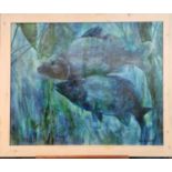 Peter Burden (contemporary born 1948), 'Carp', oils on board, signed and dated 1969. 78x95cm approx.