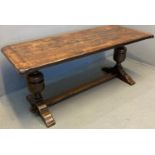 17th century style oak cleated single plank top refectory type table. 180x76x75cm approx. (B.P.