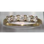 18ct gold five stone diamond eternity ring. Ring size N, 3g approx. (B.P. 21% + VAT)