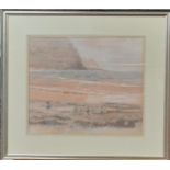 Welsh School (20th century), sea birds on a foreshore with distant cliffs, unsigned. watercolours
