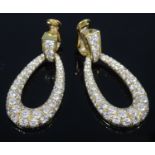 Pair of 18ct gold Edwardian design diamond tear drop earrings. 24.5 g approx. 10 carat approx. (B.