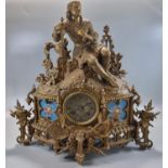 Large 19th century French ormolu figural mantle clock, the case overall with heraldic military