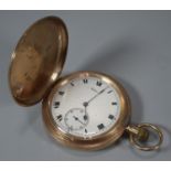 9ct gold Waltham keyless full hunter pocket watch having Roman face with seconds dial, the