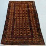 Rich brown ground fine woven Afghan Beluchi nomadic full pile rug. 177x11cm approx. (B.P. 21% + VAT)