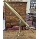 19th century all brass single drawer telescope by L P Cutts of London on a tri-form adjustable base,