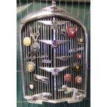 Large post War Jaguar chrome radiator grill featuring a large collection of Jaguar and related