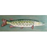 Peter Burden (contemporary, born 1948), 'Pike', a naturalistic painted relief mounted on board.