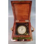 Russian marine ships chronometer desk clock No. 00688, with Fusee movement in mahogany case with
